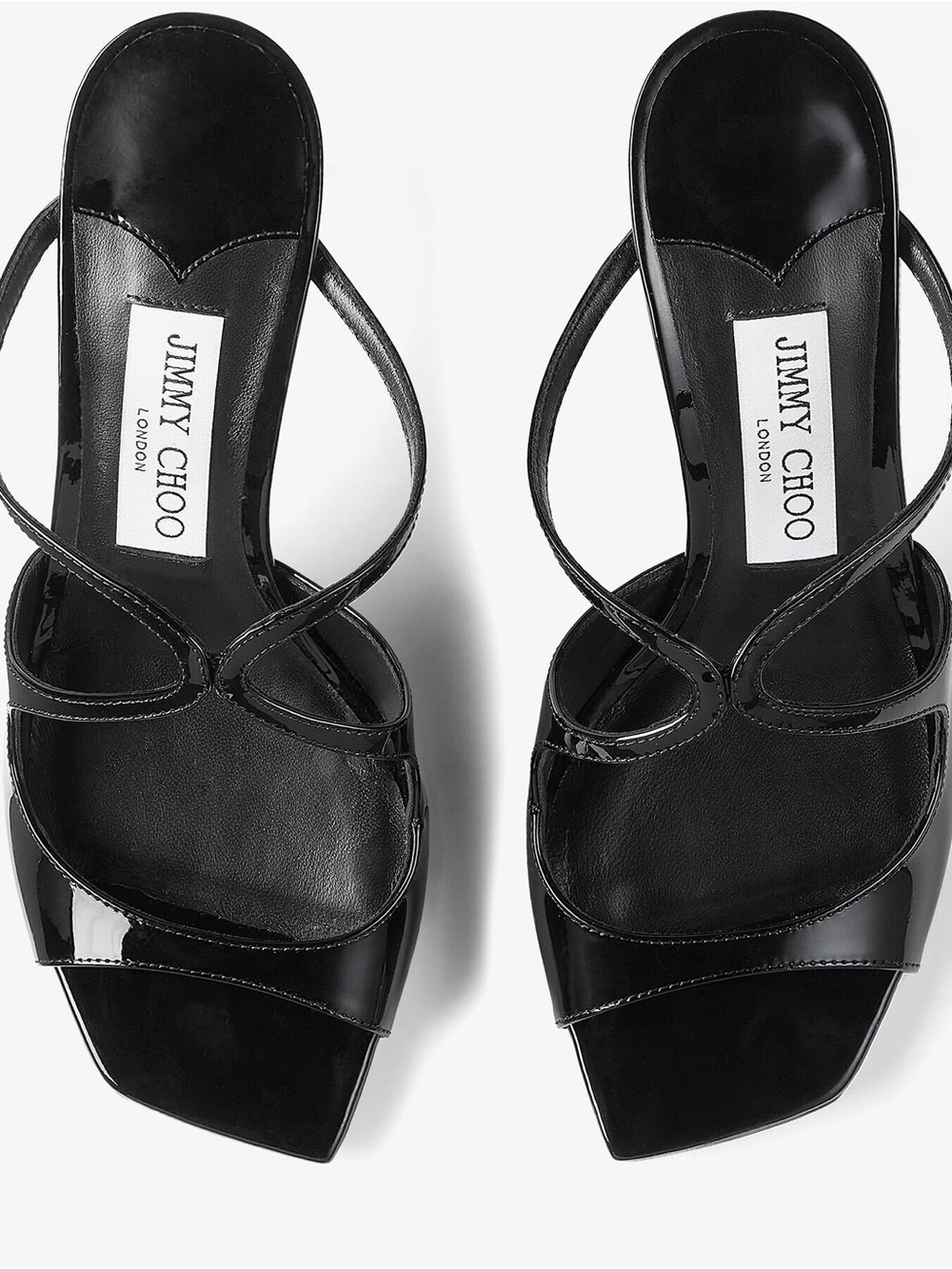 Jimmy Choo Anise Black Patent Strappy Square-Toe Heels